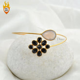 Pink Chalcedony - Black Onyx Bracelet - Gold Plated Bracelet - Solid Silver - Party Jewelry - Jewelry For The Traveler - Gift For Young Mom